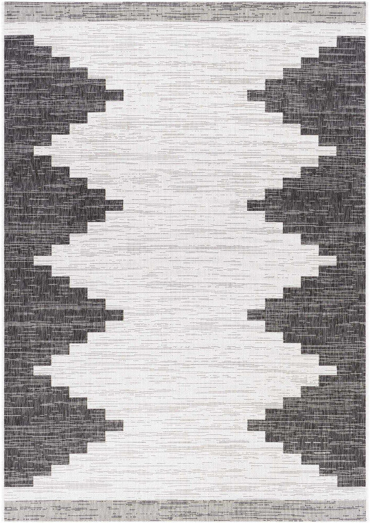 Charcoal and Ivory Geometrical Indoor & Outdoor Multi Size Area Rug - The Rug Decor