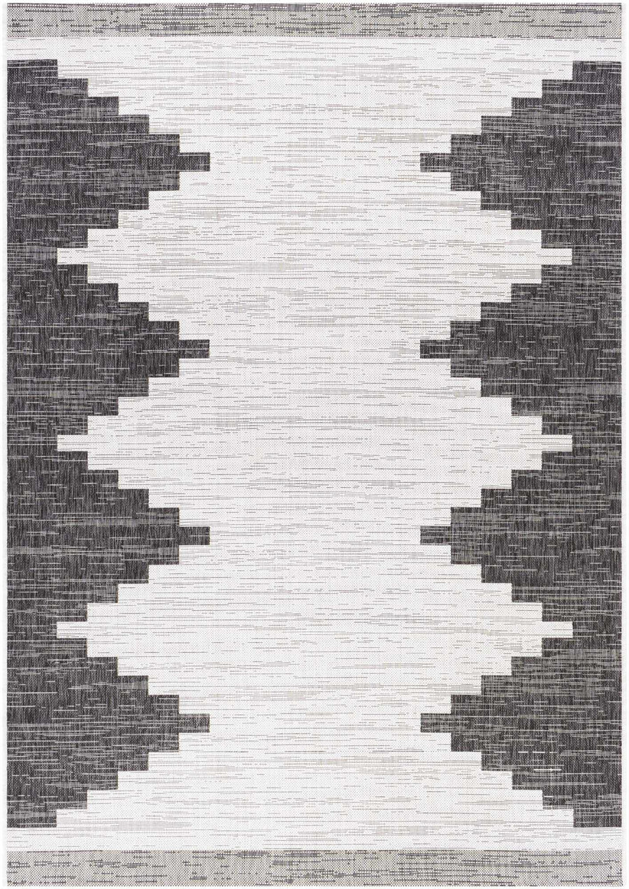 Charcoal and Ivory Geometrical Indoor & Outdoor Multi Size Area Rug - The Rug Decor