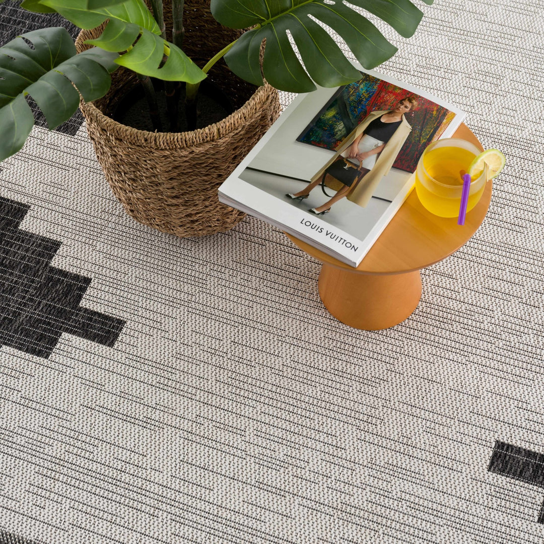 Charcoal and Ivory Geometrical Indoor & Outdoor Multi Size Area Rug - The Rug Decor