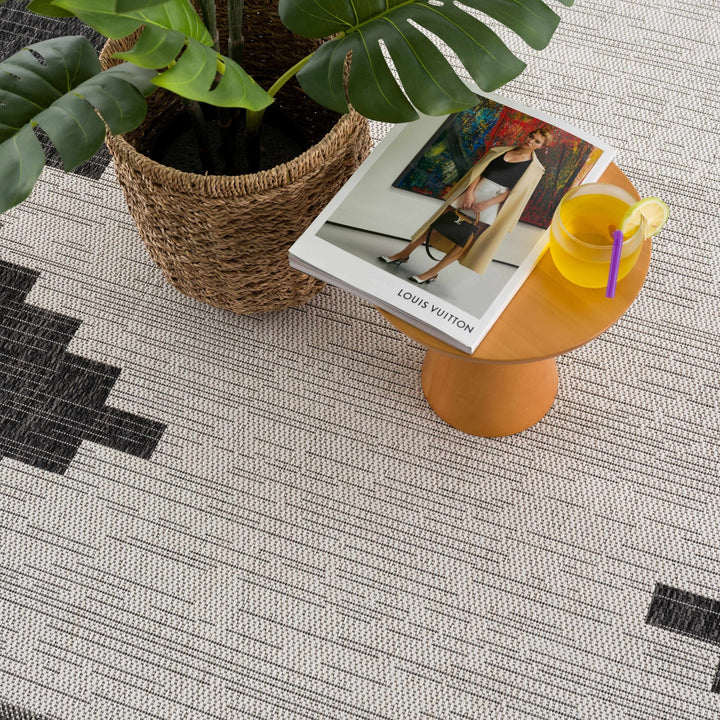 Charcoal and Ivory Geometrical Indoor & Outdoor Multi Size Area Rug - The Rug Decor