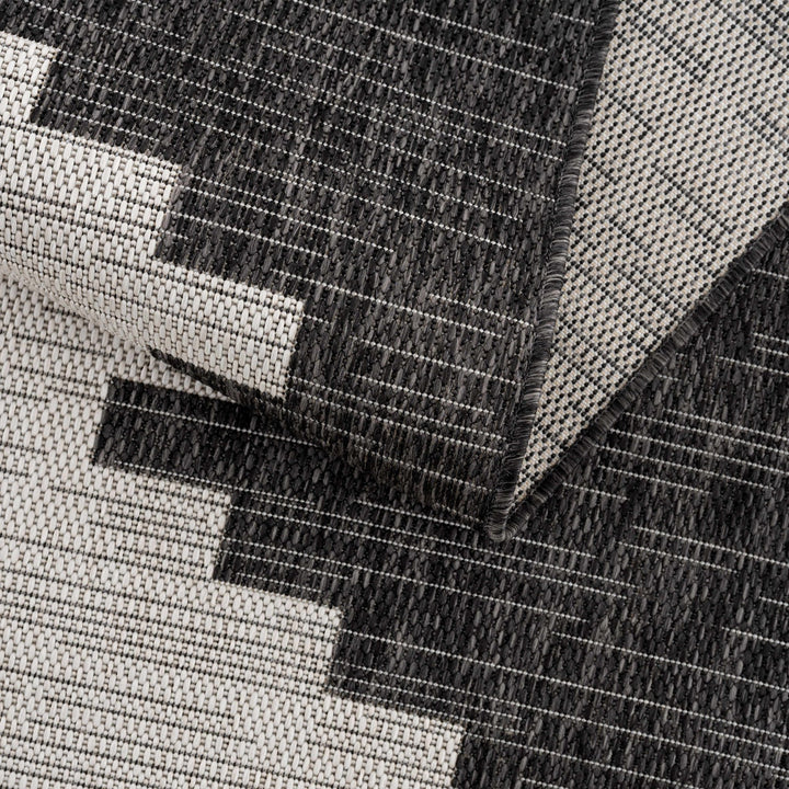 Charcoal and Ivory Geometrical Indoor & Outdoor Multi Size Area Rug - The Rug Decor