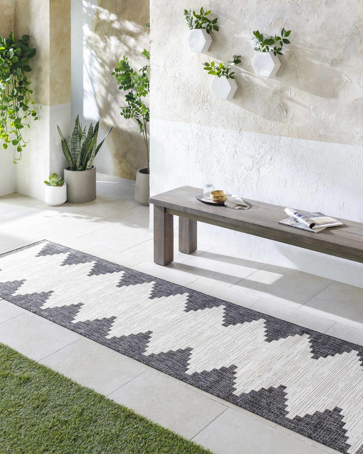 Charcoal and Ivory Geometrical Indoor & Outdoor Multi Size Area Rug - The Rug Decor