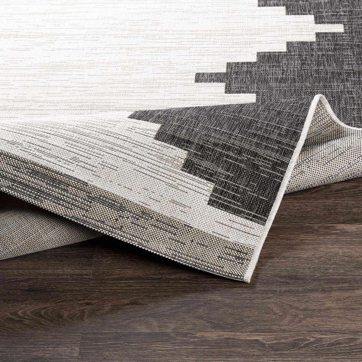 Charcoal and Ivory Geometrical Indoor & Outdoor Multi Size Area Rug - The Rug Decor