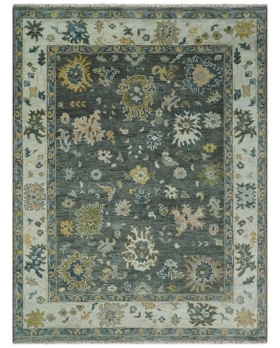 Charcoal and Ivory Hand Knotted 6x9, 8x10, 9x12, 10x14 and 12x15 Traditional Persian Oushak Wool Rug | TRDCP817 - The Rug Decor