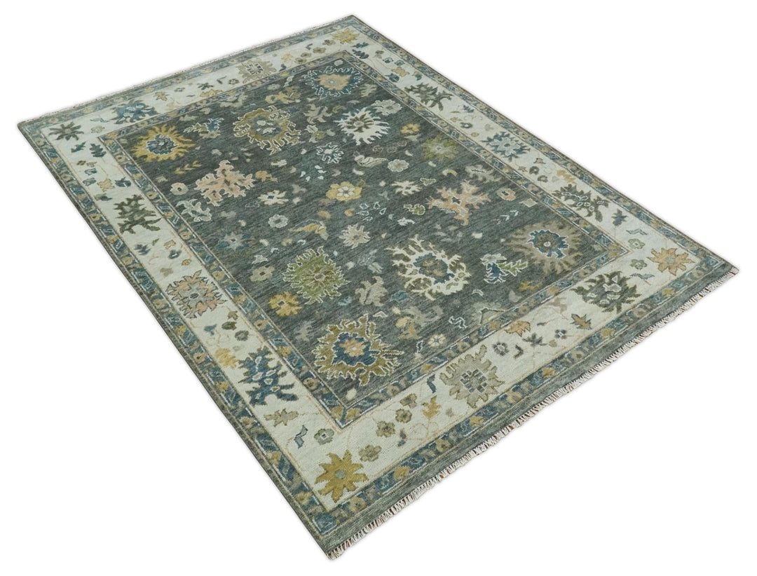 Charcoal and Ivory Hand Knotted 6x9, 8x10, 9x12, 10x14 and 12x15 Traditional Persian Oushak Wool Rug | TRDCP817 - The Rug Decor