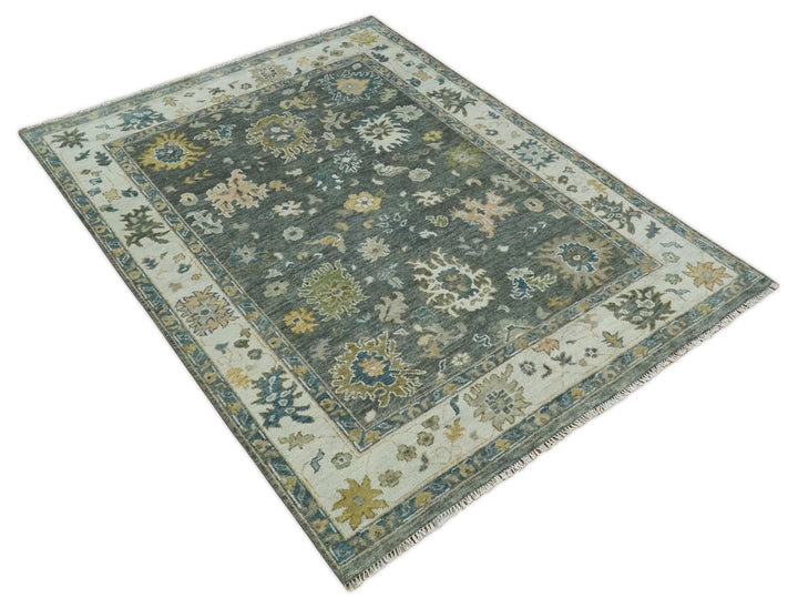 Charcoal and Ivory Hand Knotted 6x9, 8x10, 9x12, 10x14 and 12x15 Traditional Persian Oushak Wool Rug | TRDCP817 - The Rug Decor