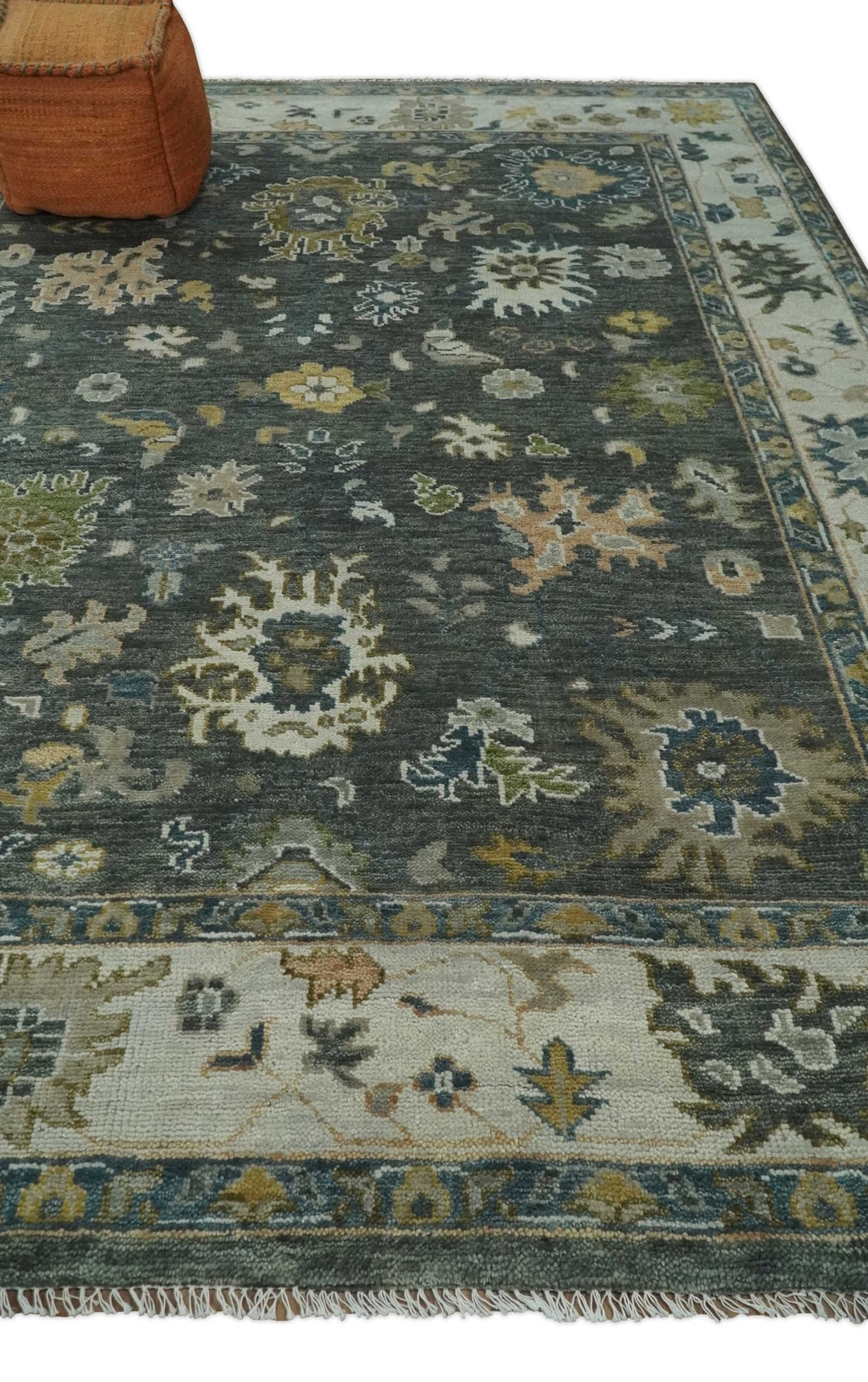Charcoal and Ivory Hand Knotted 6x9, 8x10, 9x12, 10x14 and 12x15 Traditional Persian Oushak Wool Rug | TRDCP817 - The Rug Decor