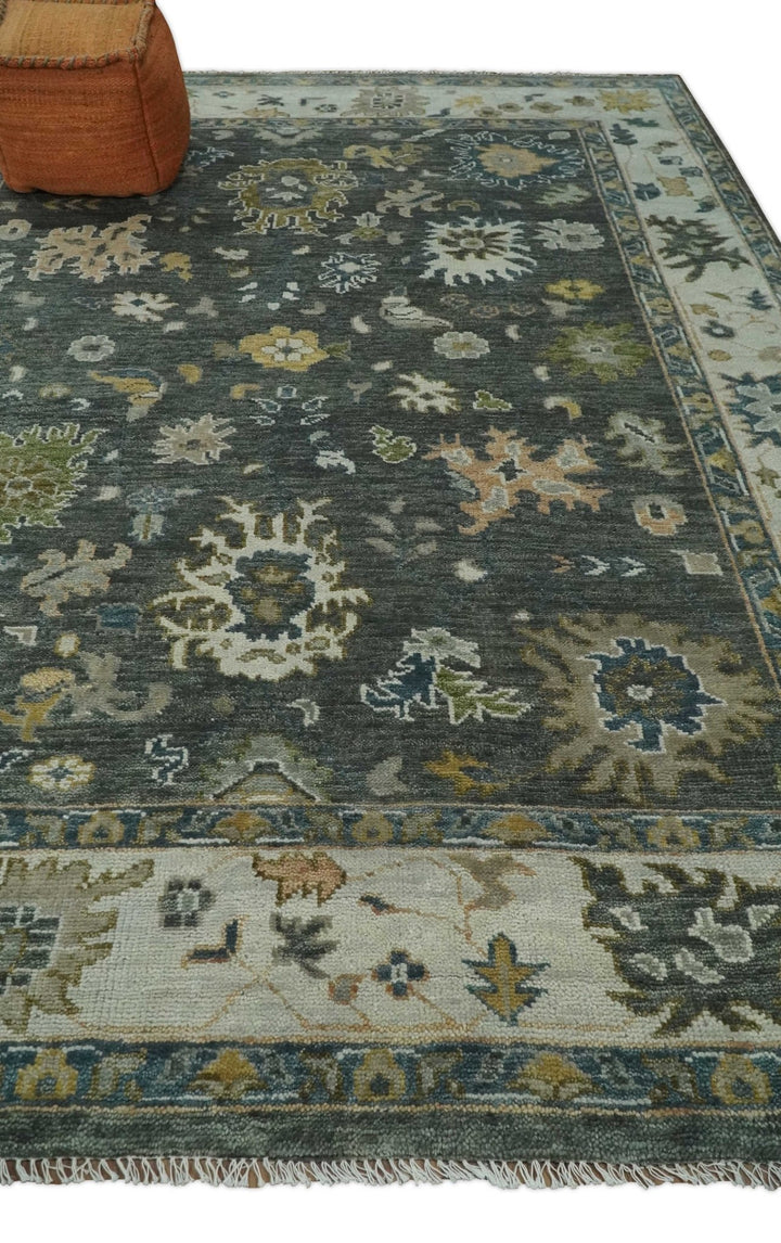 Charcoal and Ivory Hand Knotted 6x9, 8x10, 9x12, 10x14 and 12x15 Traditional Persian Oushak Wool Rug | TRDCP817 - The Rug Decor