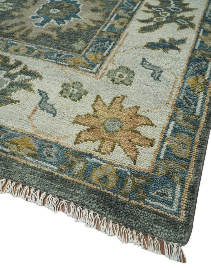 Charcoal and Ivory Hand Knotted 6x9, 8x10, 9x12, 10x14 and 12x15 Traditional Persian Oushak Wool Rug | TRDCP817 - The Rug Decor