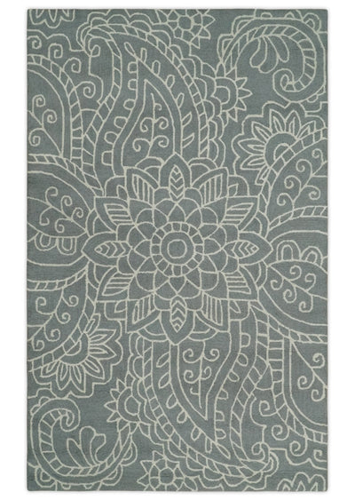 Charcoal and Ivory Multi Size Hand Tufted Medallion Farmhouse Wool Area Rug - The Rug Decor