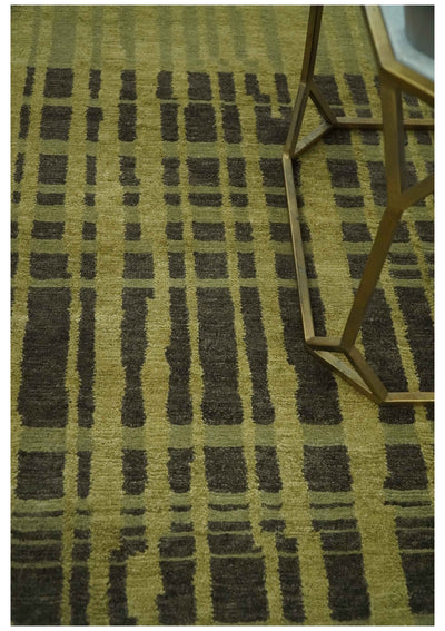 Charcoal and Olive Modern Stripes Design 5.8x7.10 Hand loom wool area Rug - The Rug Decor