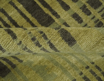 Charcoal and Olive Modern Stripes Design 5.8x7.10 Hand loom wool area Rug - The Rug Decor