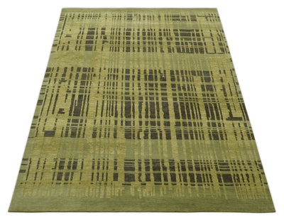 Charcoal and Olive Modern Stripes Design 5.8x7.10 Hand loom wool area Rug - The Rug Decor