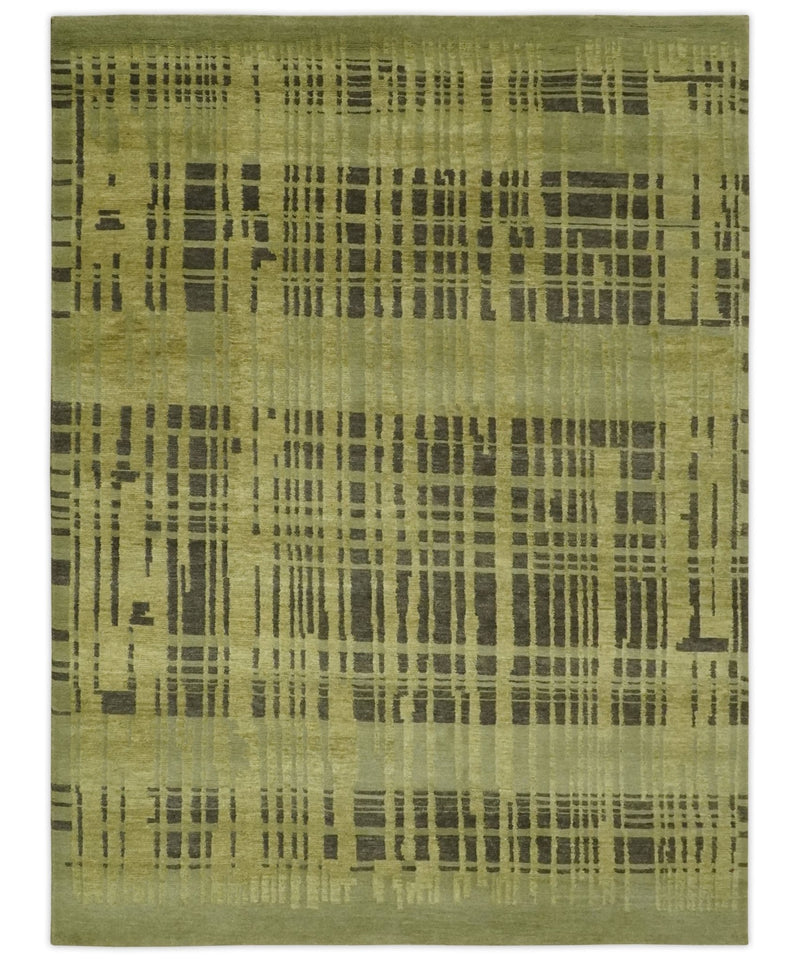 Charcoal and Olive Modern Stripes Design 5.8x7.10 Hand loom wool area Rug - The Rug Decor