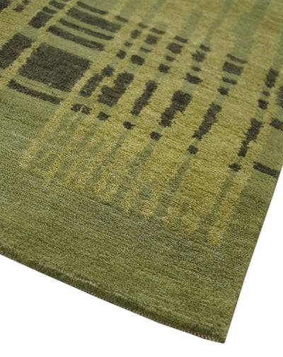 Charcoal and Olive Modern Stripes Design 5.8x7.10 Hand loom wool area Rug - The Rug Decor