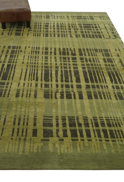 Charcoal and Olive Modern Stripes Design 5.8x7.10 Hand loom wool area Rug - The Rug Decor