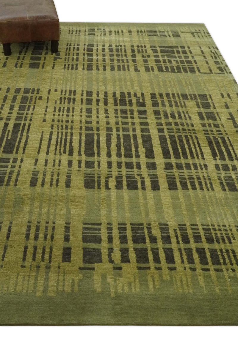 Charcoal and Olive Modern Stripes Design 5.8x7.10 Hand loom wool area Rug - The Rug Decor