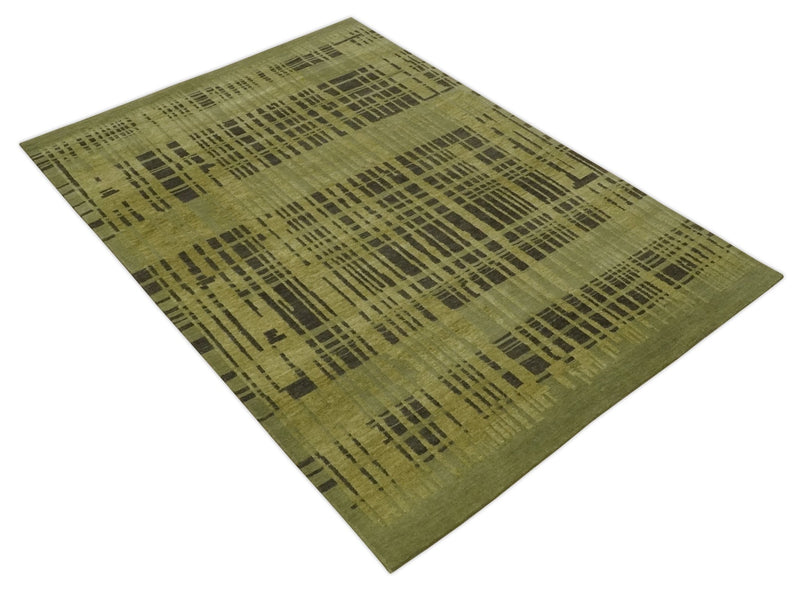 Charcoal and Olive Modern Stripes Design 5.8x7.10 Hand loom wool area Rug - The Rug Decor