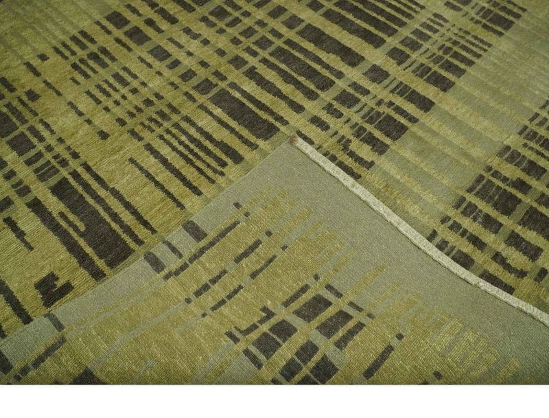 Charcoal and Olive Modern Stripes Design 5.8x7.10 Hand loom wool area Rug - The Rug Decor