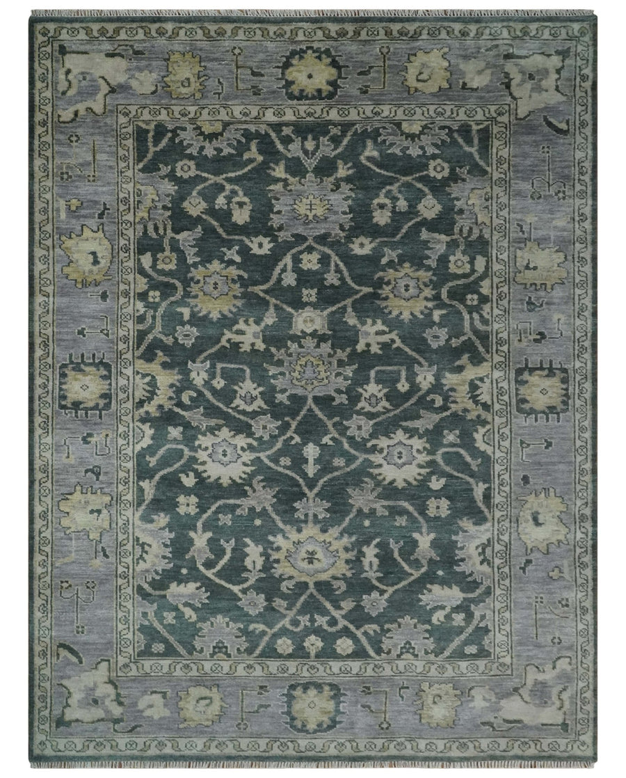 Charcoal and Silver 9x12 Hand Knotted Traditional Antique Style Wool Area Rug - The Rug Decor