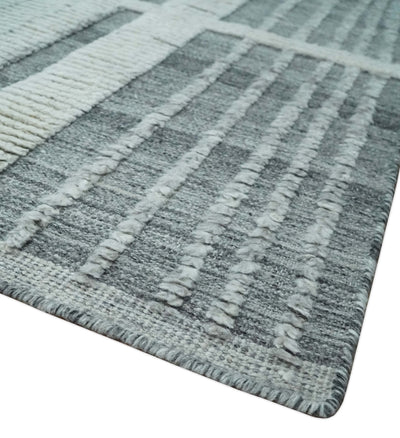 Charcoal and Silver Traditional Hand Knotted 8x10 Geometrical Pattern Wool Area Rug - The Rug Decor