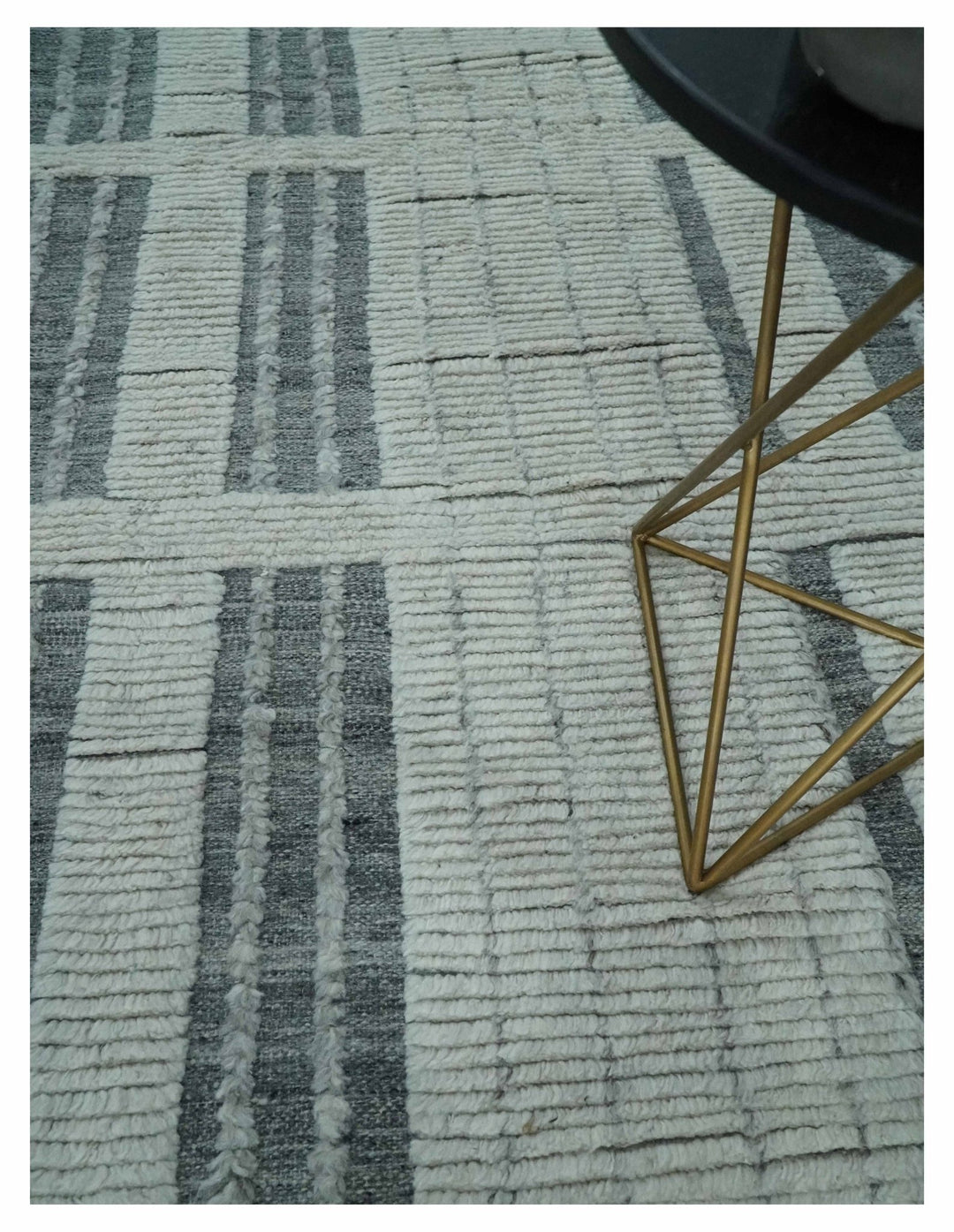 Charcoal and Silver Traditional Hand Knotted 8x10 Geometrical Pattern Wool Area Rug - The Rug Decor