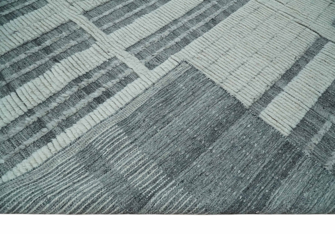 Charcoal and Silver Traditional Hand Knotted 8x10 Geometrical Pattern Wool Area Rug - The Rug Decor