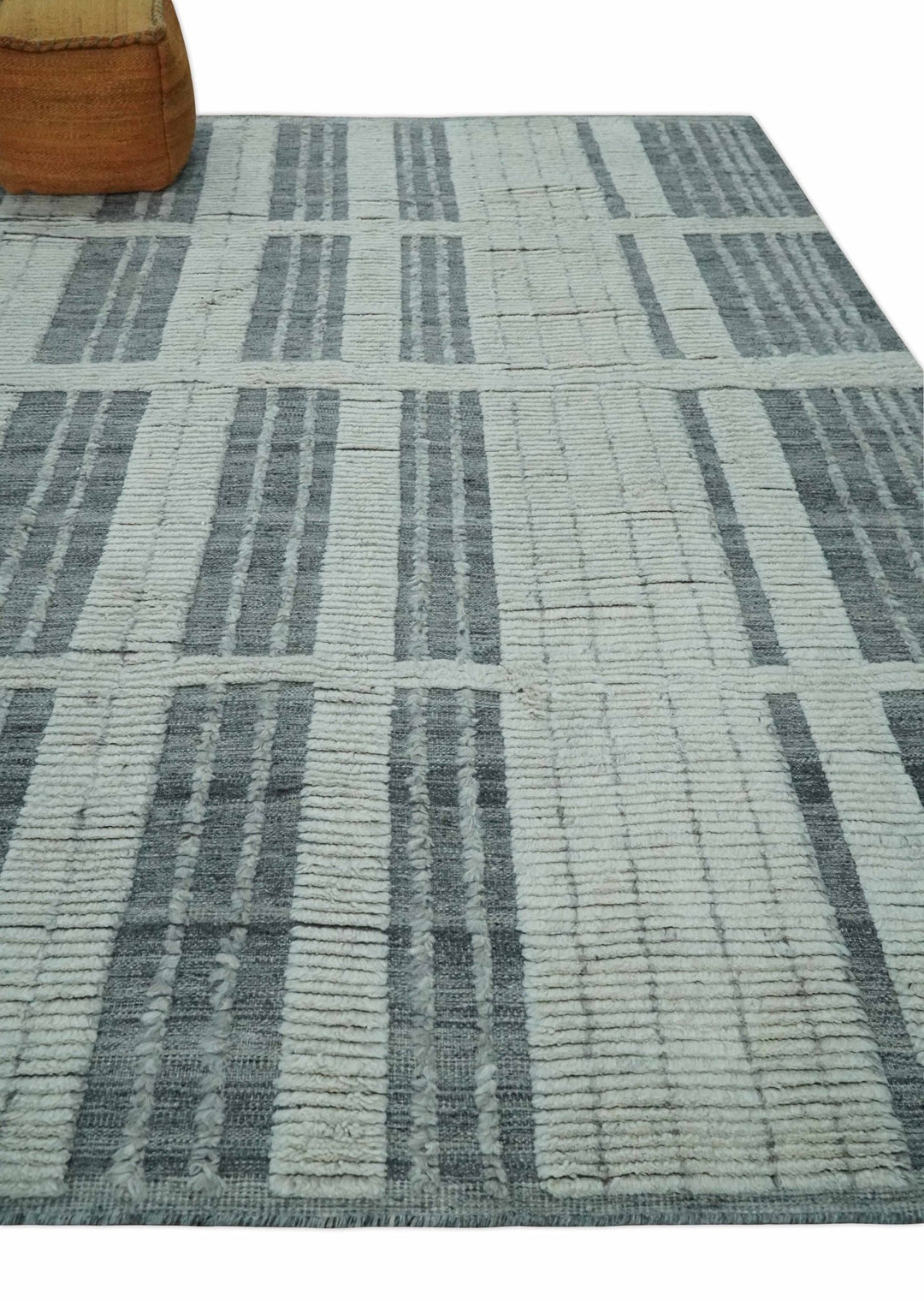 Charcoal and Silver Traditional Hand Knotted 8x10 Geometrical Pattern Wool Area Rug - The Rug Decor