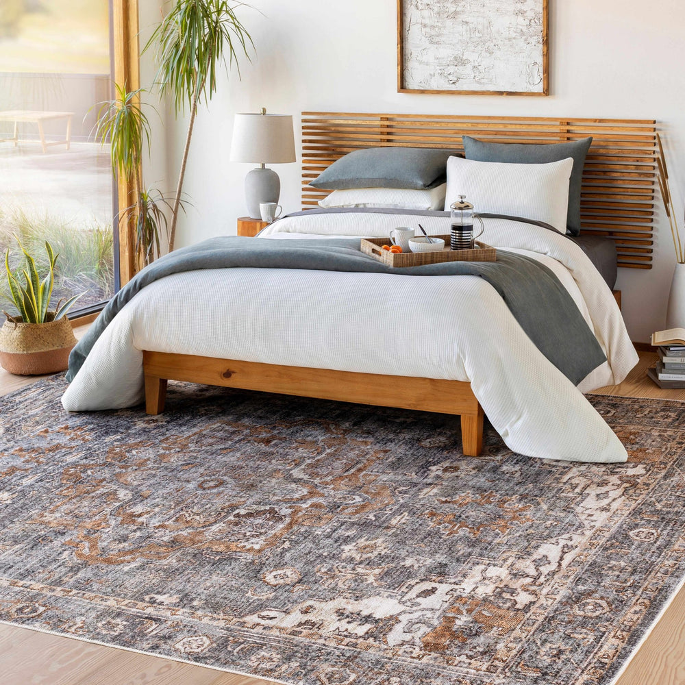Charcoal, Beige and Brown Antique look Traditional Washable Area Rug - The Rug Decor
