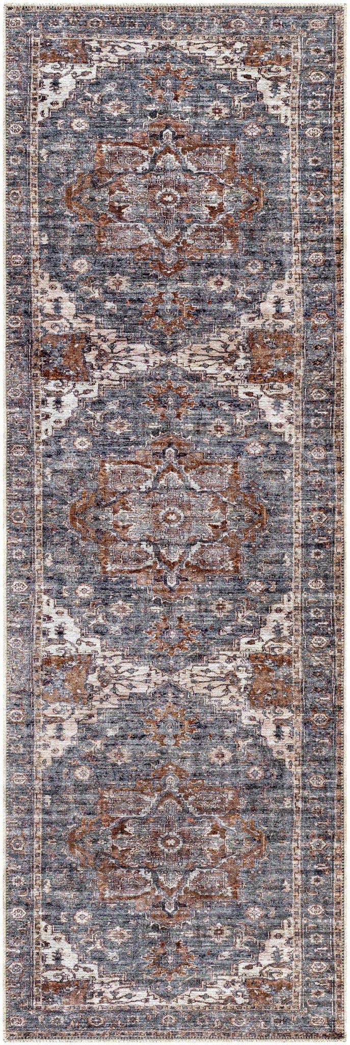 Charcoal, Beige and Brown Antique look Traditional Washable Area Rug - The Rug Decor