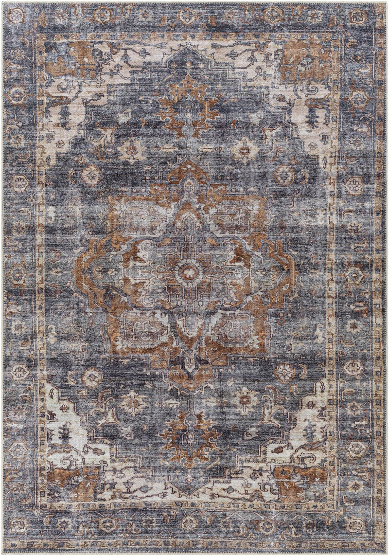 Charcoal, Beige and Brown Antique look Traditional Washable Area Rug - The Rug Decor