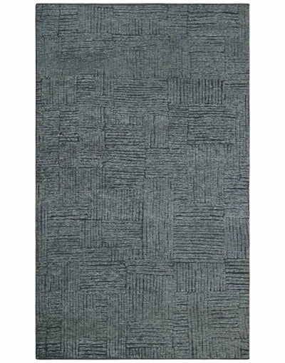 Charcoal Contemporary Stripes Pattern Hand Knotted 9.3x14.8 Wool Area Rug - The Rug Decor