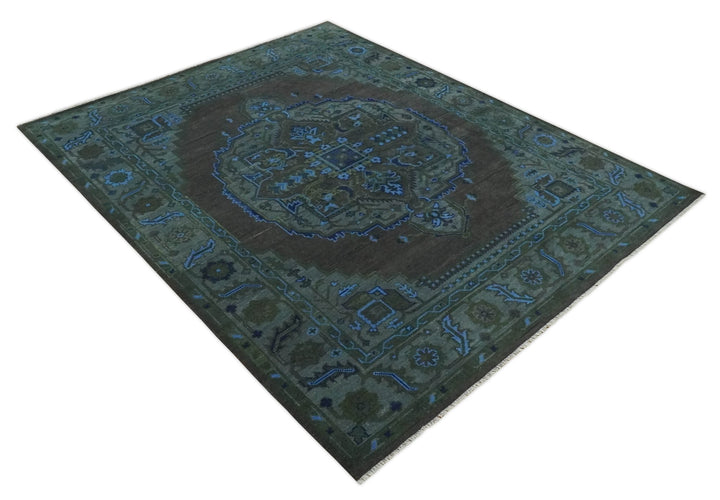Charcoal, Gray, Green and Blue Neon look Traditional Heriz Medallion Multi Size wool Area Rug - The Rug Decor