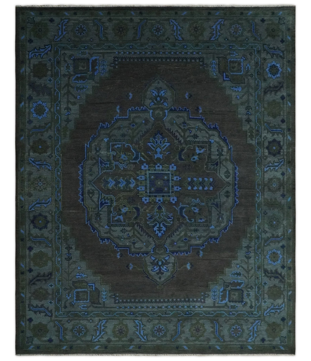 Charcoal, Gray, Green and Blue Neon look Traditional Heriz Medallion Multi Size wool Area Rug - The Rug Decor