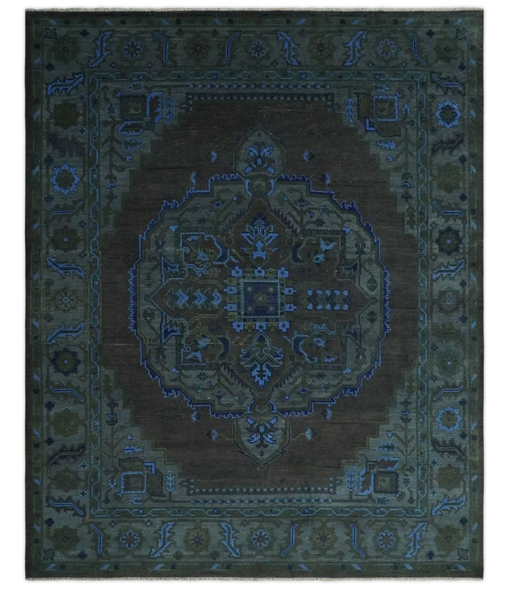 Charcoal, Gray, Green and Blue Neon look Traditional Heriz Medallion Multi Size wool Area Rug - The Rug Decor