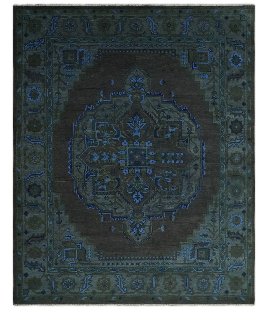 Charcoal, Gray, Green and Blue Neon look Traditional Heriz Medallion Multi Size wool Area Rug - The Rug Decor