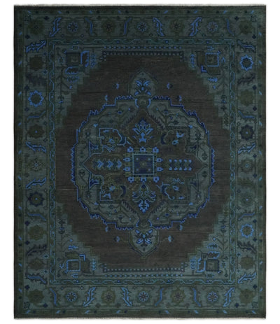 Charcoal, Gray, Green and Blue Neon look Traditional Heriz Medallion Multi Size wool Area Rug - The Rug Decor