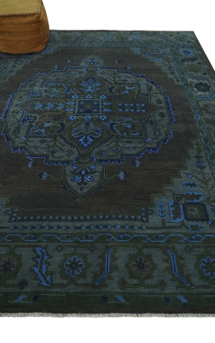 Charcoal, Gray, Green and Blue Neon look Traditional Heriz Medallion Multi Size wool Area Rug - The Rug Decor
