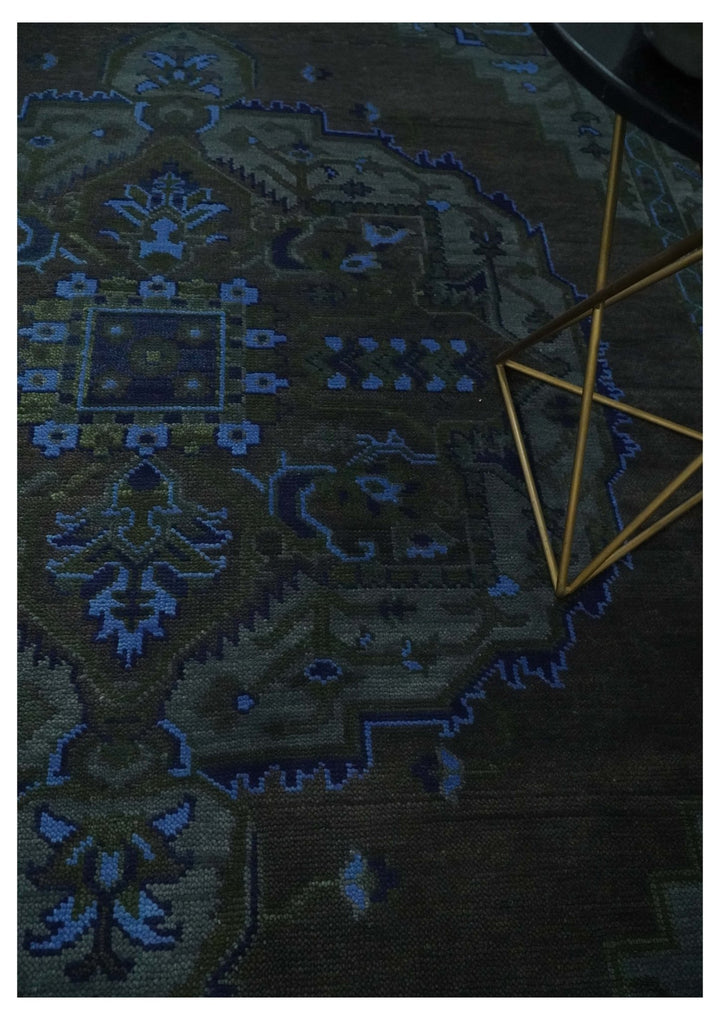 Charcoal, Gray, Green and Blue Neon look Traditional Heriz Medallion Multi Size wool Area Rug - The Rug Decor