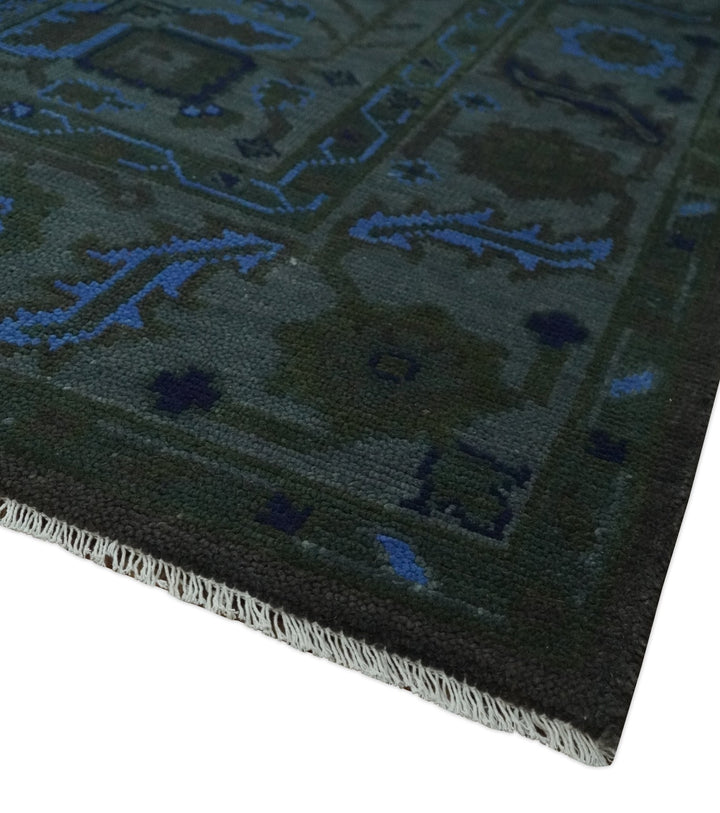 Charcoal, Gray, Green and Blue Neon look Traditional Heriz Medallion Multi Size wool Area Rug - The Rug Decor