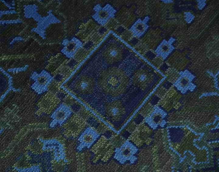Charcoal, Gray, Green and Blue Neon look Traditional Heriz Medallion Multi Size wool Area Rug - The Rug Decor