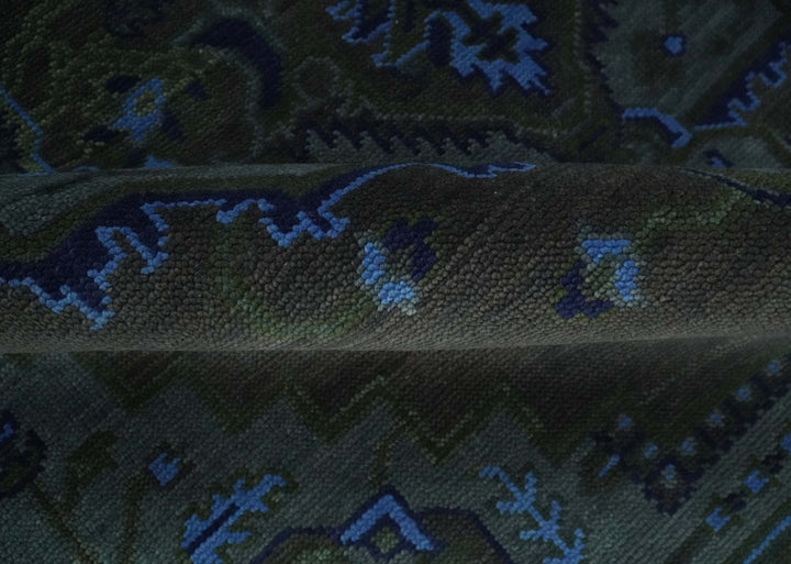 Charcoal, Gray, Green and Blue Neon look Traditional Heriz Medallion Multi Size wool Area Rug - The Rug Decor