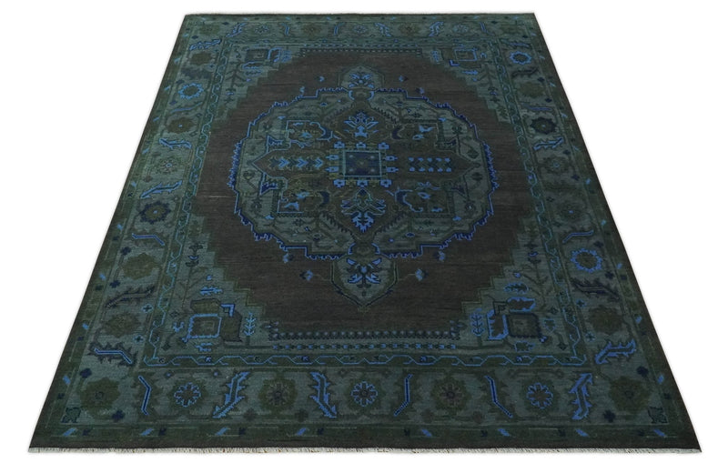 Charcoal, Gray, Green and Blue Neon look Traditional Heriz Medallion Multi Size wool Area Rug - The Rug Decor