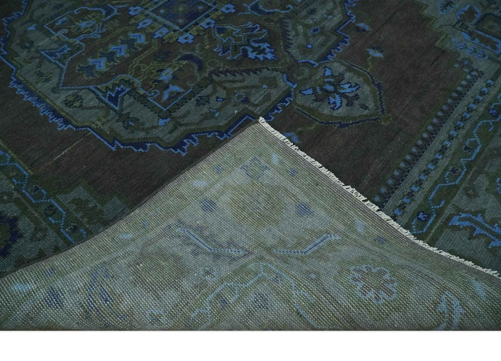 Charcoal, Gray, Green and Blue Neon look Traditional Heriz Medallion Multi Size wool Area Rug - The Rug Decor