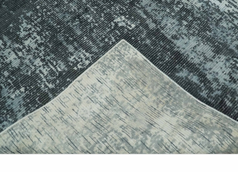 Charcoal, Light blue and Ivory Modern Abstract 5x8 Hand loom Wool and Viscose Area Rug - The Rug Decor
