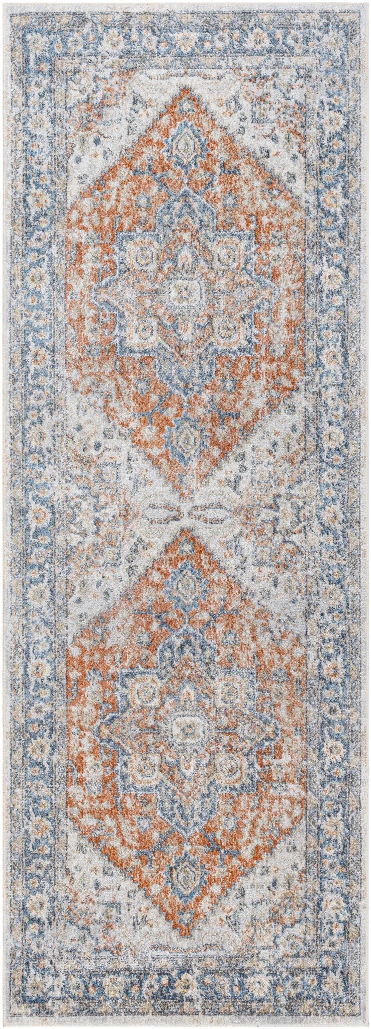 Charcoal, Orange and Silver Traditional Heriz Medallion Washable Area Rug - The Rug Decor