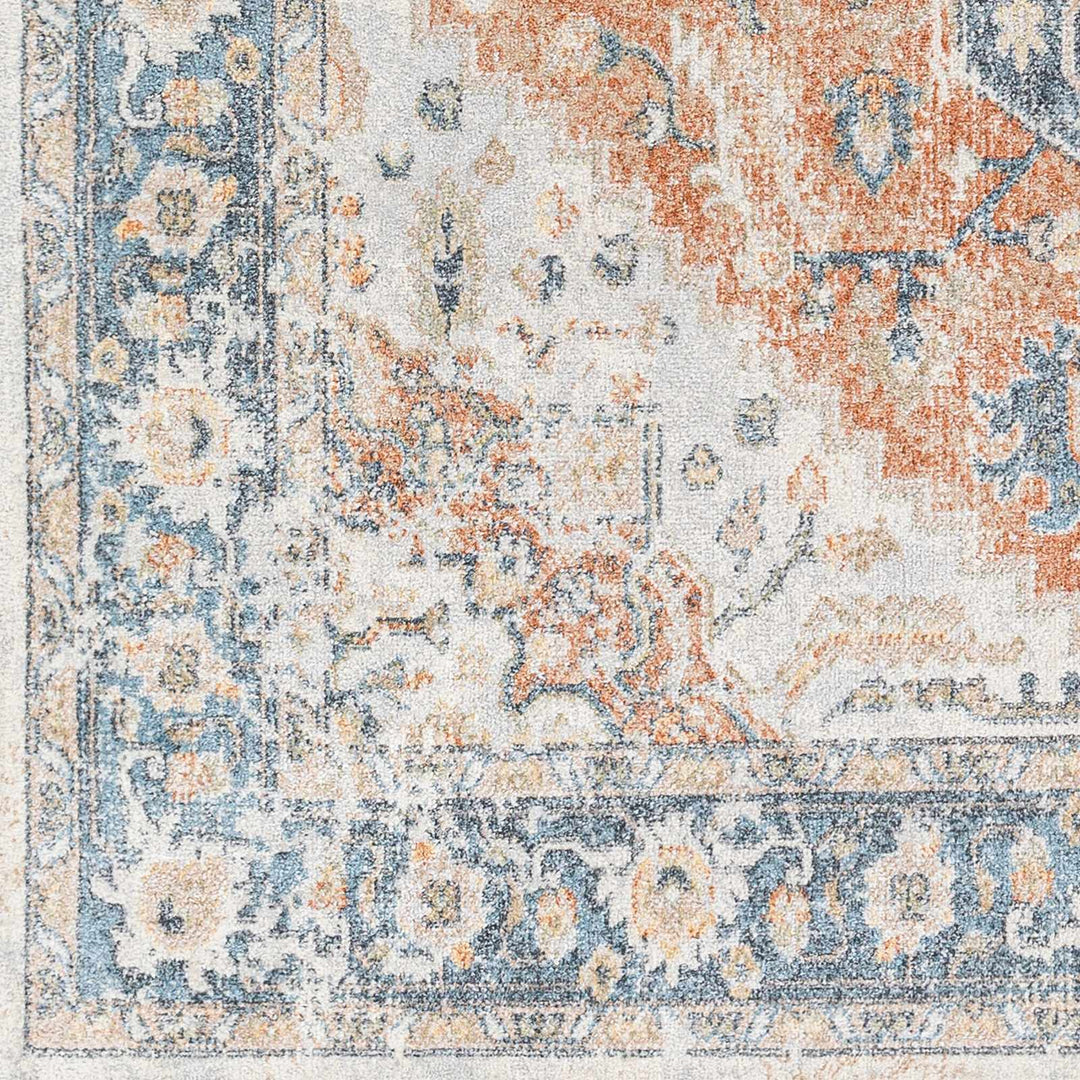 Charcoal, Orange and Silver Traditional Heriz Medallion Washable Area Rug - The Rug Decor