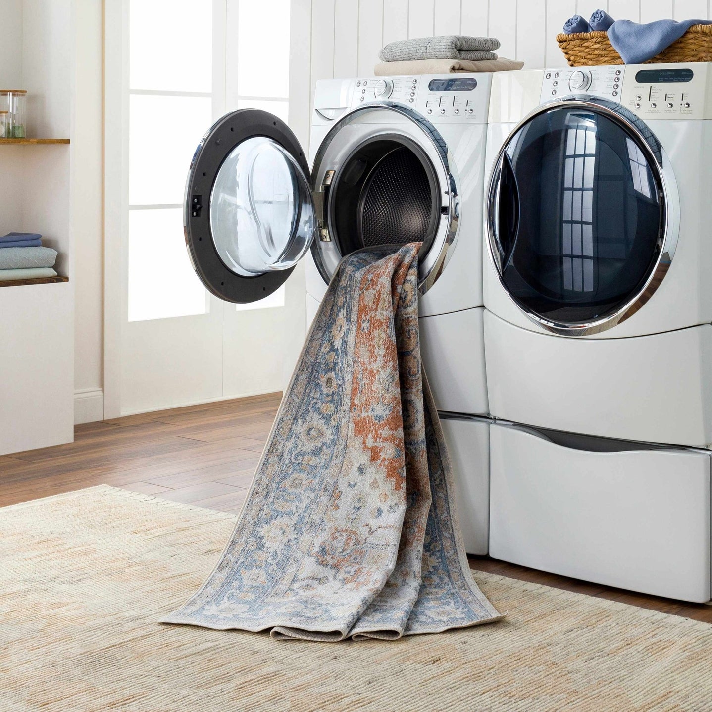 Charcoal, Orange and Silver Traditional Heriz Medallion Washable Area Rug - The Rug Decor