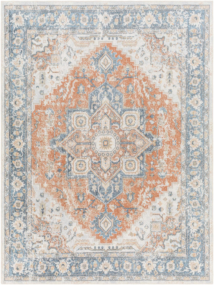 Charcoal, Orange and Silver Traditional Heriz Medallion Washable Area Rug - The Rug Decor