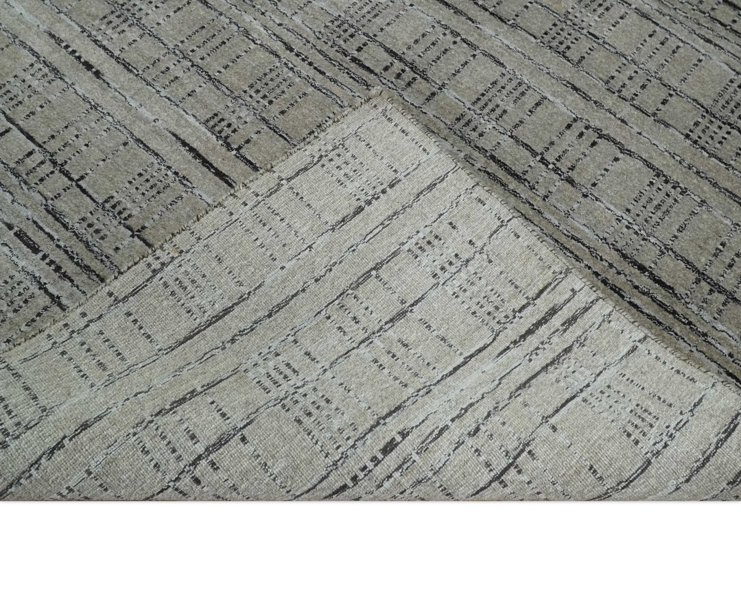 Checkered 8x10 Hand Made Brown, Black and Silver Scandinavian Blended Wool Flatwoven Area Rug | KE37 - The Rug Decor